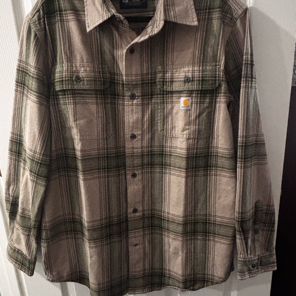 Carhartt Green and Tan Plaid Shirt